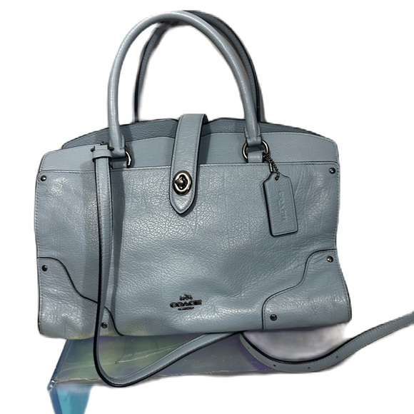 Excellent Coach 37779 Mercer24” Leather Satchel Crossbody Blue Retail not Outlet - Picture 2 of 11